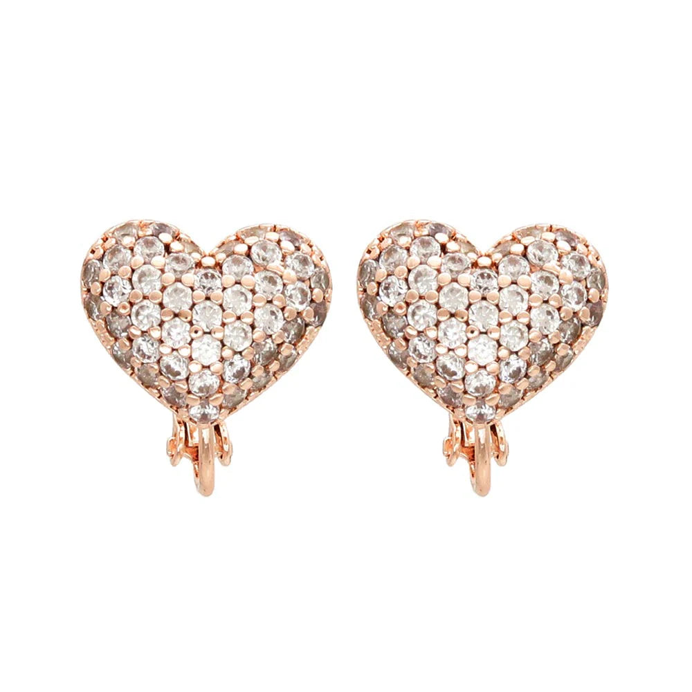 Pave Heart Clip On Earrings