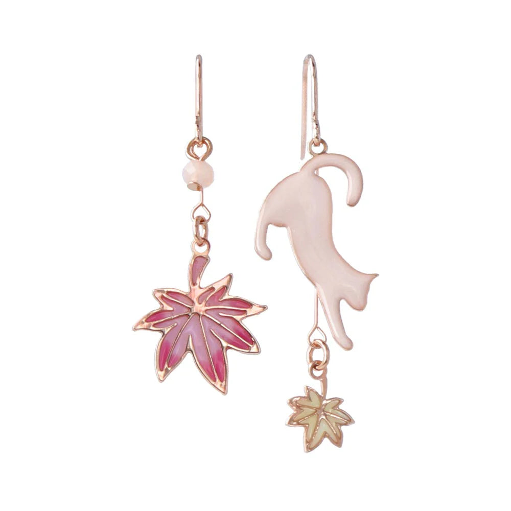 Cat and Momiji Japanese Maple Earrings