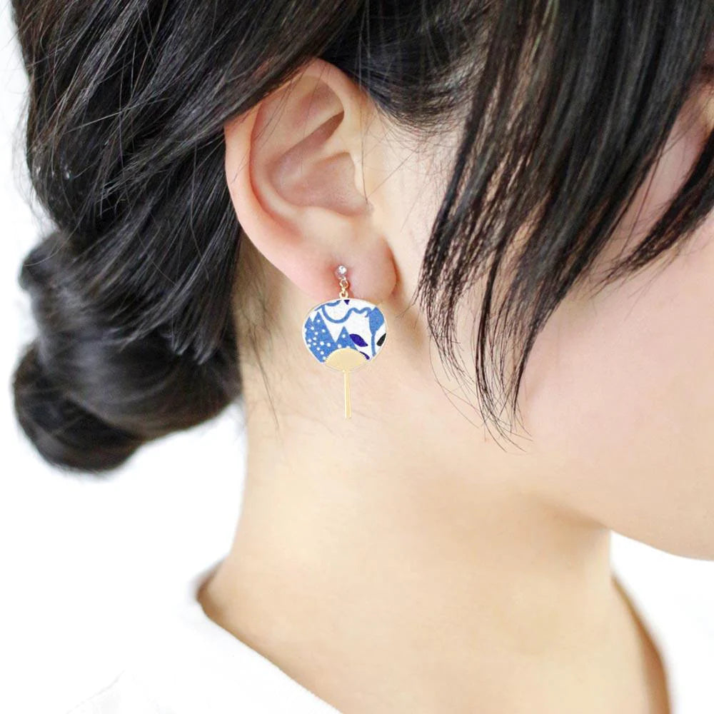 Japanese Paper Fan Invisible Clip On Earrings