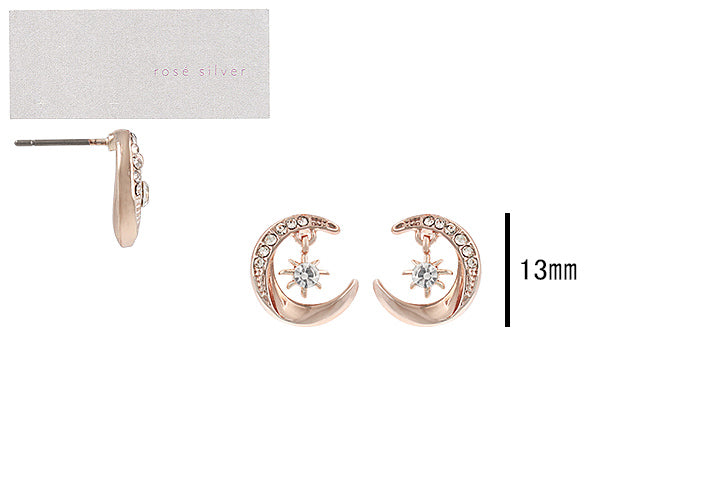 Rose Silver Tone Sparkling Moon Earrings