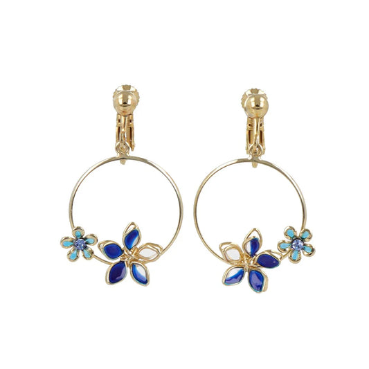 Dainty Spring Flower Hoop Clip On Earrings