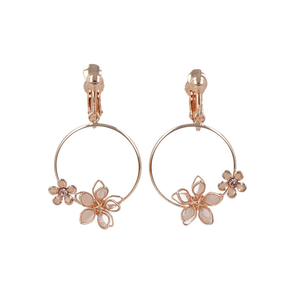 Dainty Spring Flower Hoop Clip On Earrings