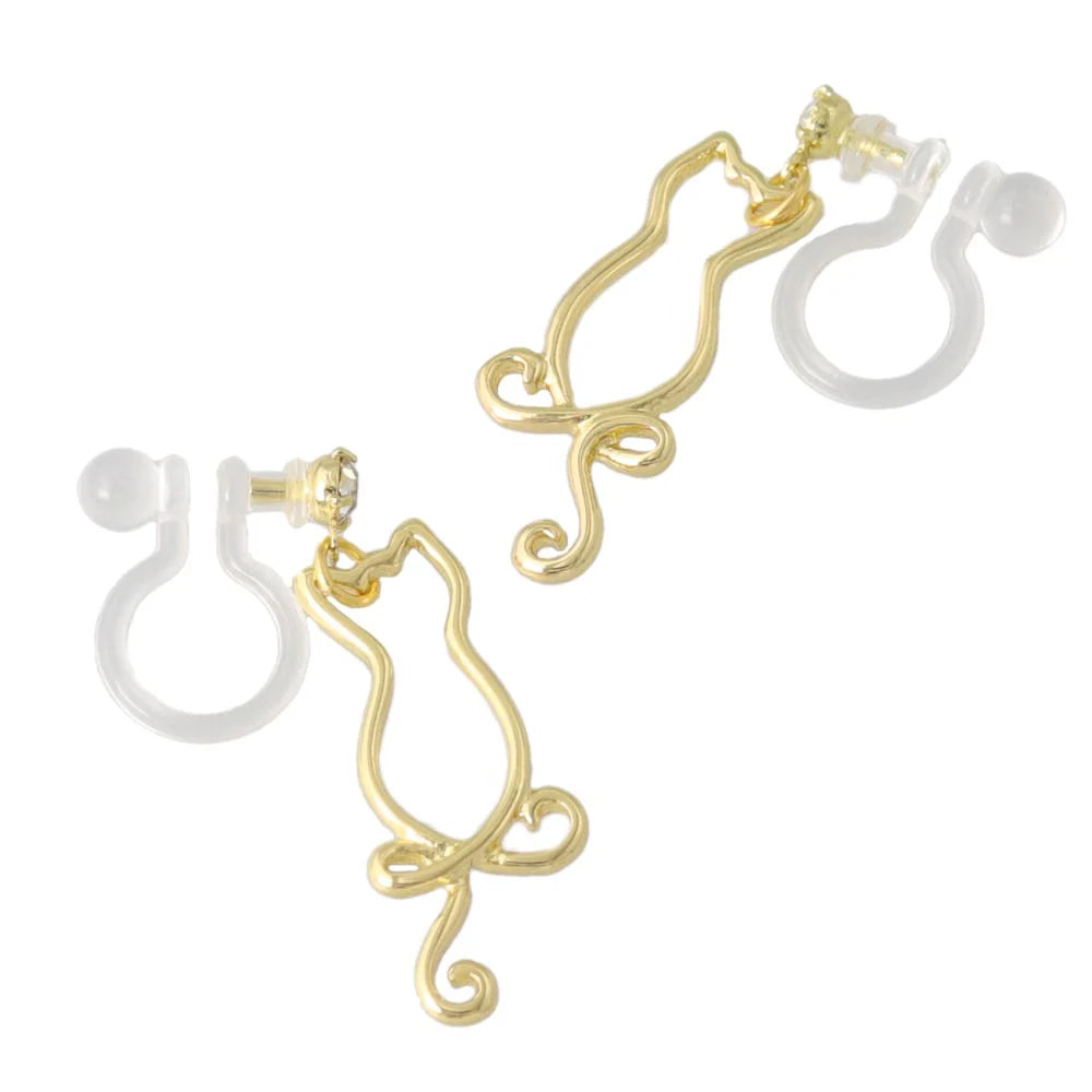 Dangling Cat Invisible Clip On Earrings