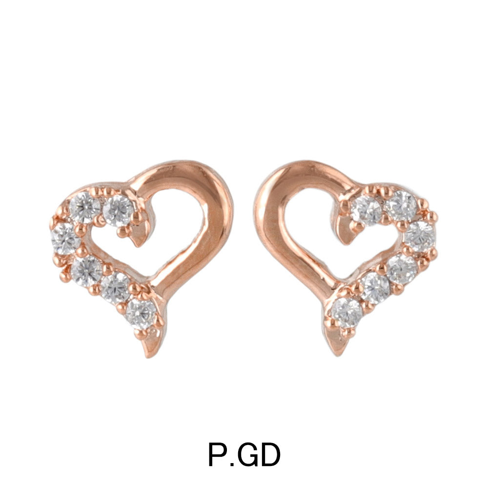 Sparkling Heart Outline Stud Earrings