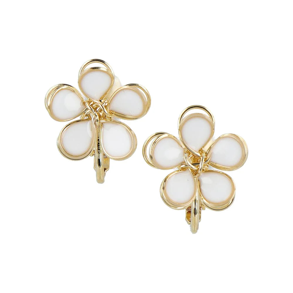 Wire Pastel Flower Clip On Earrings