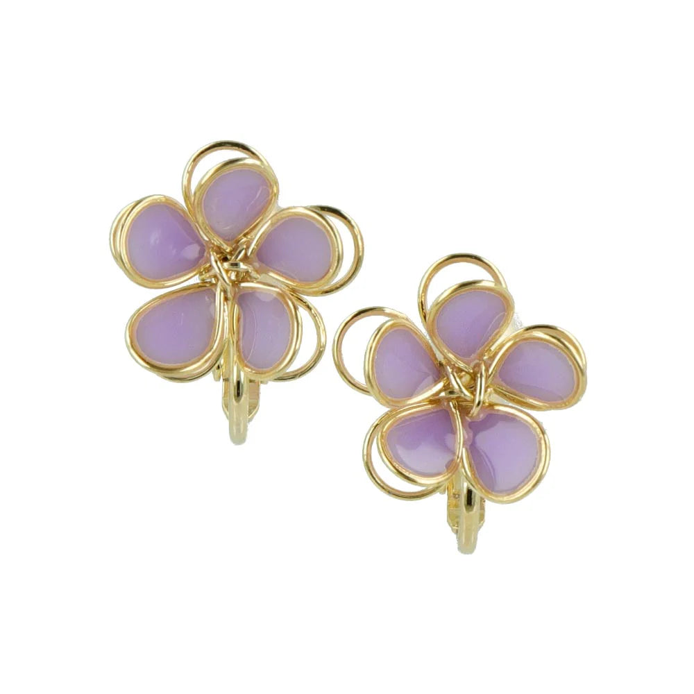 Wire Pastel Flower Clip On Earrings