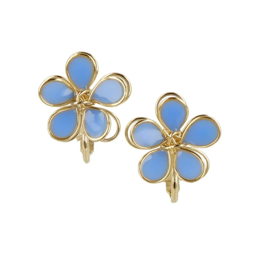 Wire Pastel Flower Clip On Earrings