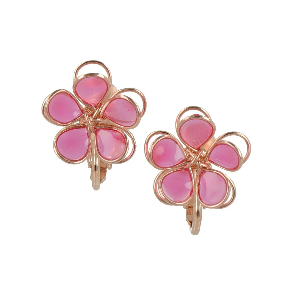 Wire Pastel Flower Clip On Earrings