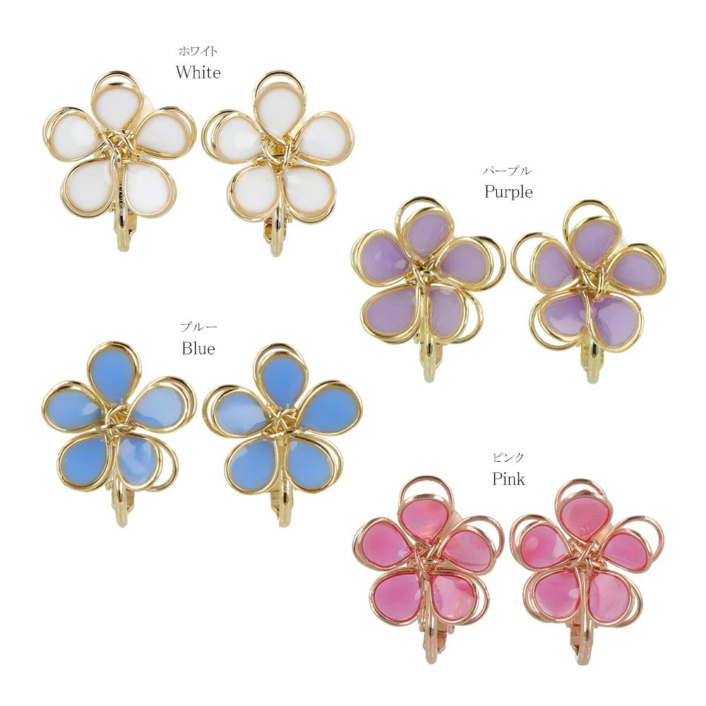 Wire Pastel Flower Clip On Earrings