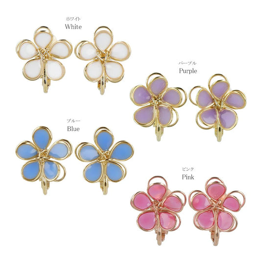 Wire Pastel Flower Clip On Earrings