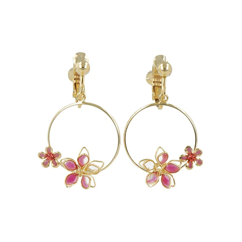 Dainty Spring Flower Hoop Clip On Earrings