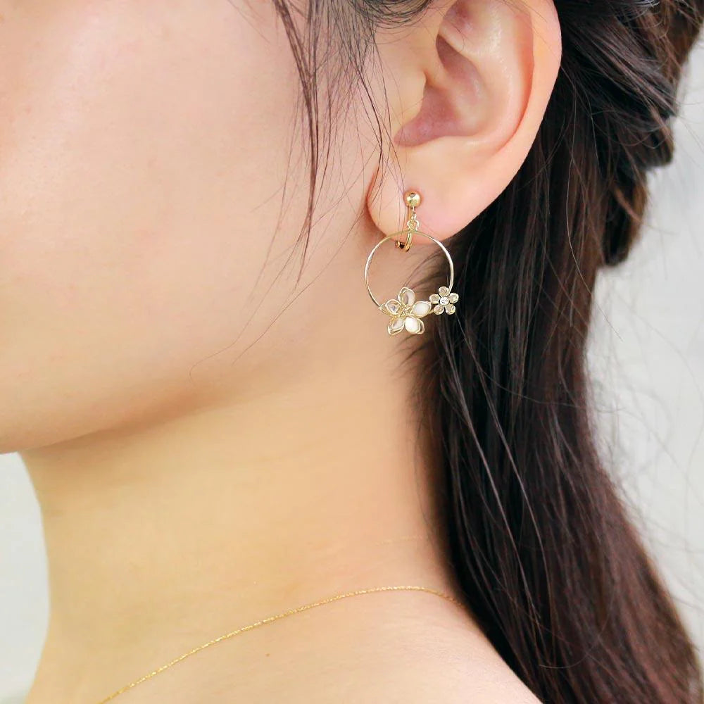 Dainty Spring Flower Hoop Clip On Earrings