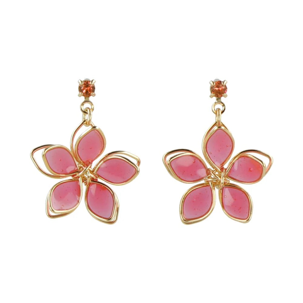 Translucent Wire Flower Drop Earrings