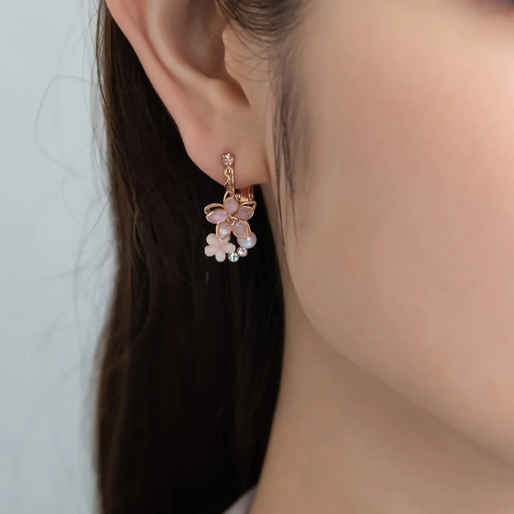 Flower and Pearl Clip On Earrings