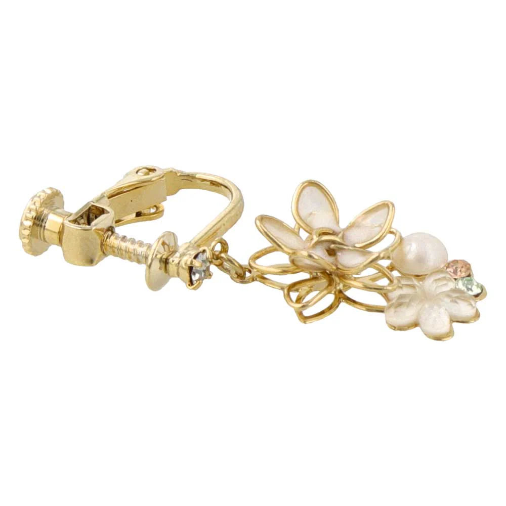 Flower and Pearl Clip On Earrings