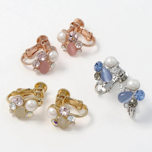 Multi Jeweled Clip On Earrings