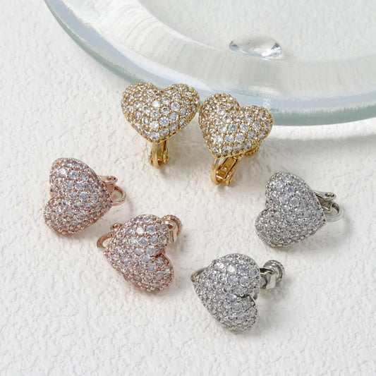 Pave Heart Clip On Earrings