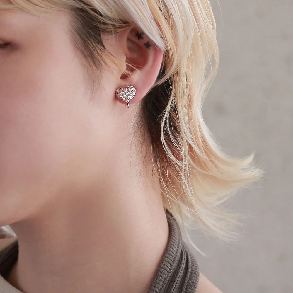 Pave Heart Clip On Earrings