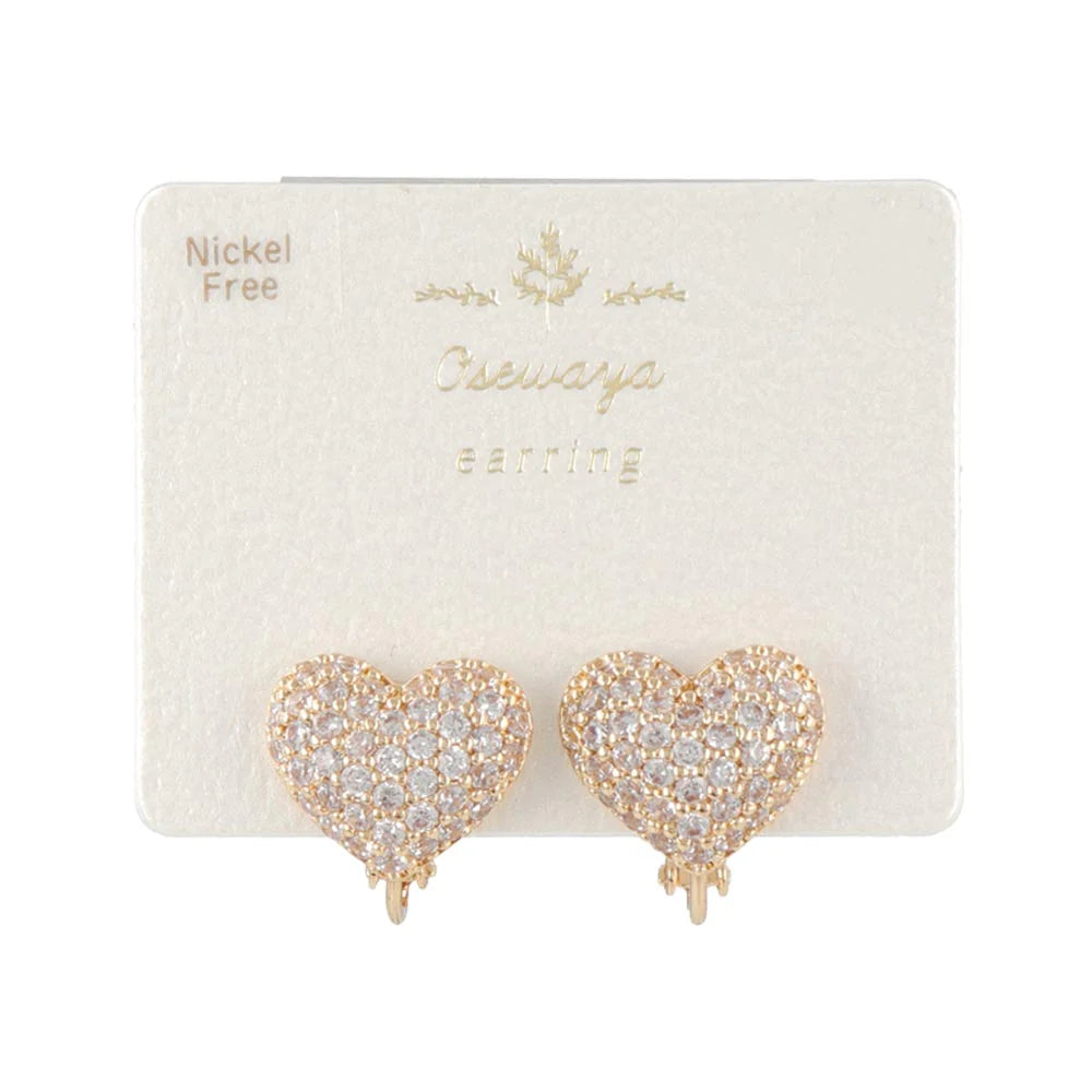 Pave Heart Clip On Earrings