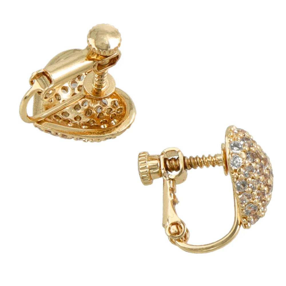 Pave Heart Clip On Earrings
