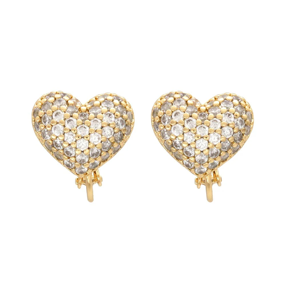Pave Heart Clip On Earrings
