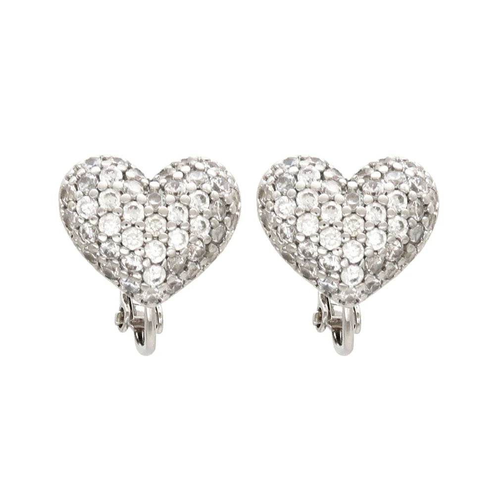 Pave Heart Clip On Earrings