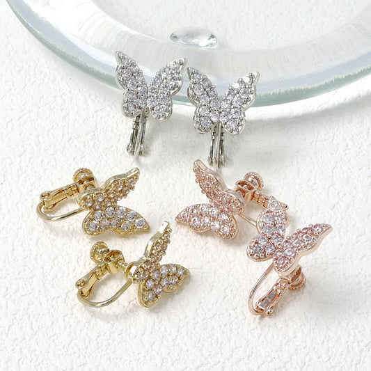 Pave Butterfly Clip On Earrings