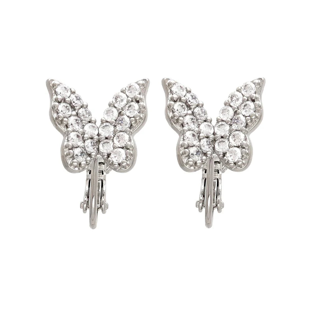 Pave Butterfly Clip On Earrings