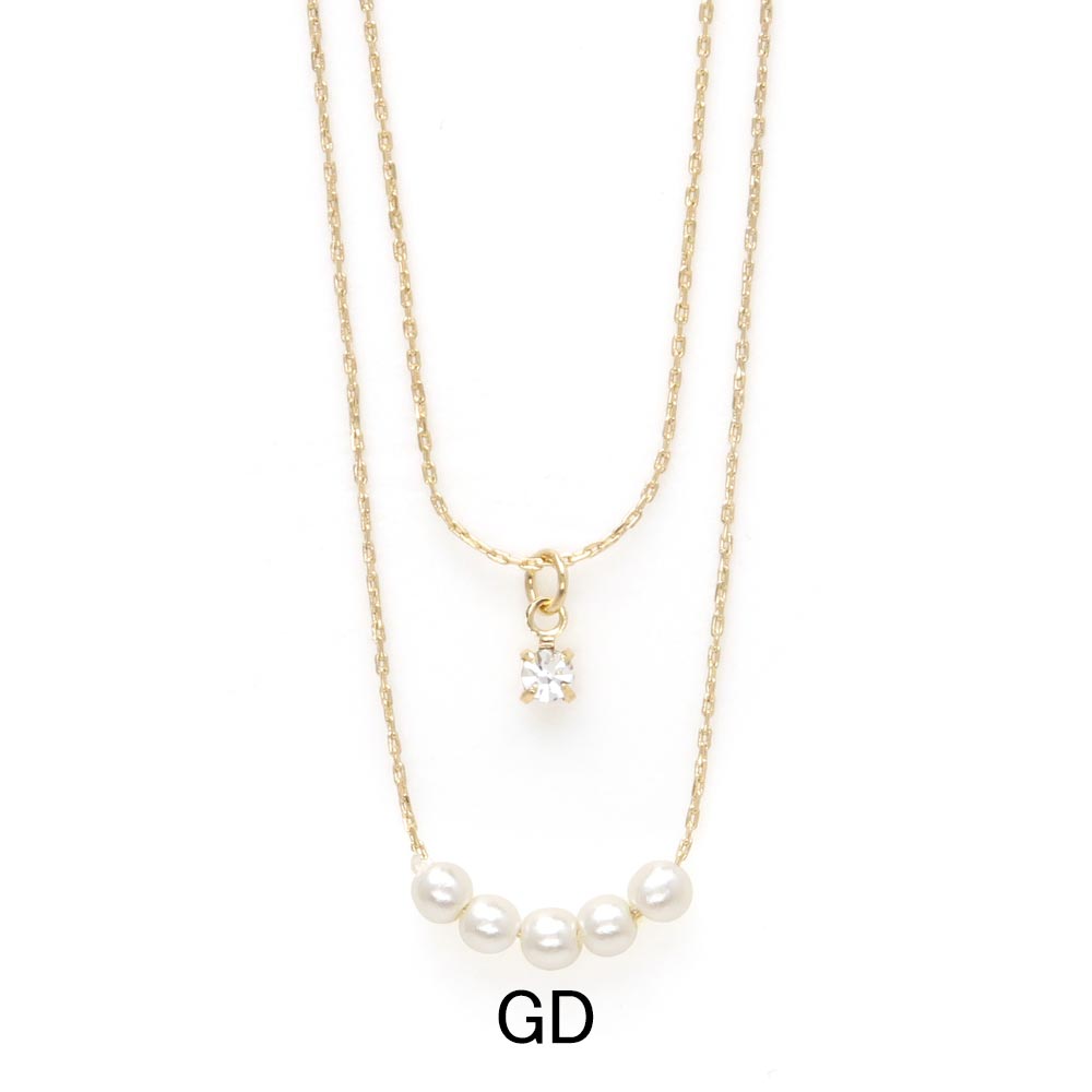 Layered Pearl Crystal Necklace