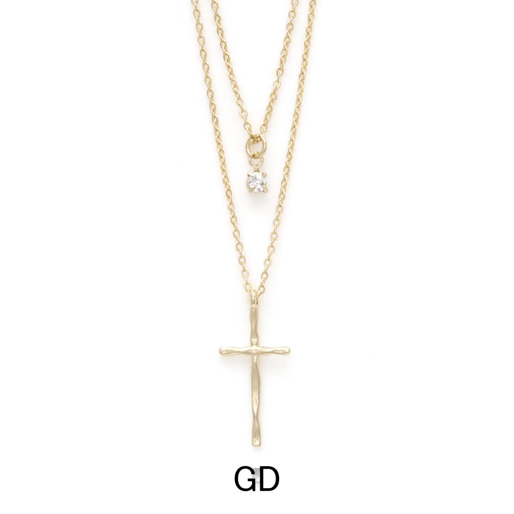 Layered Cross Crystal Necklace