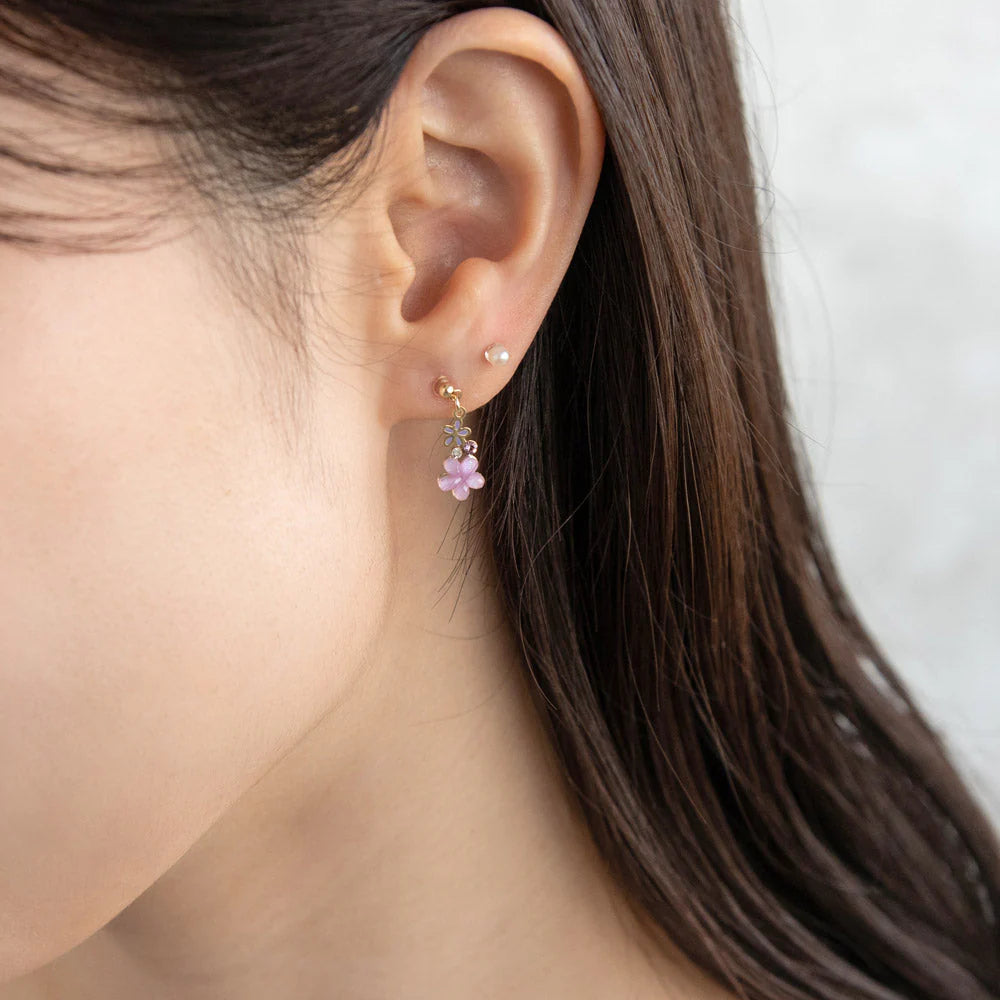 Flower and Stone Plastic Earring Set