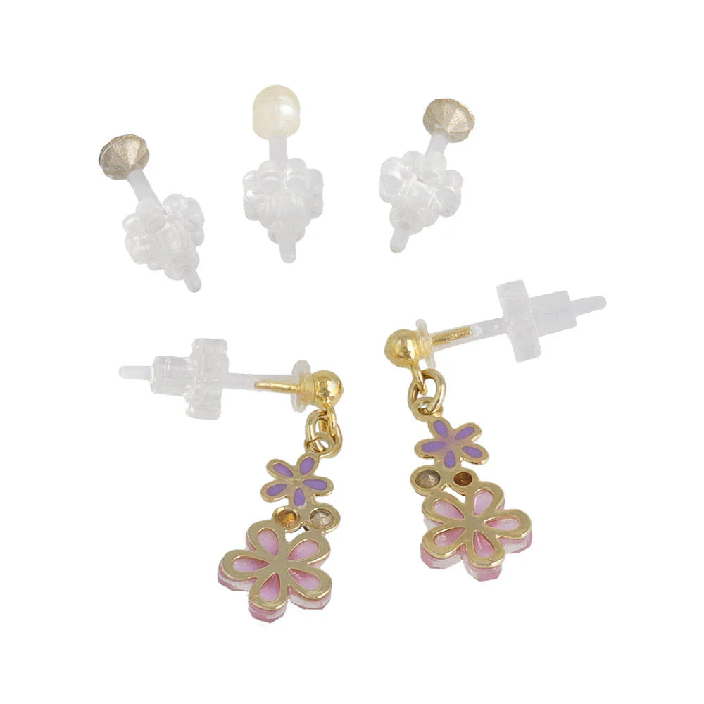 Flower and Stone Plastic Earring Set