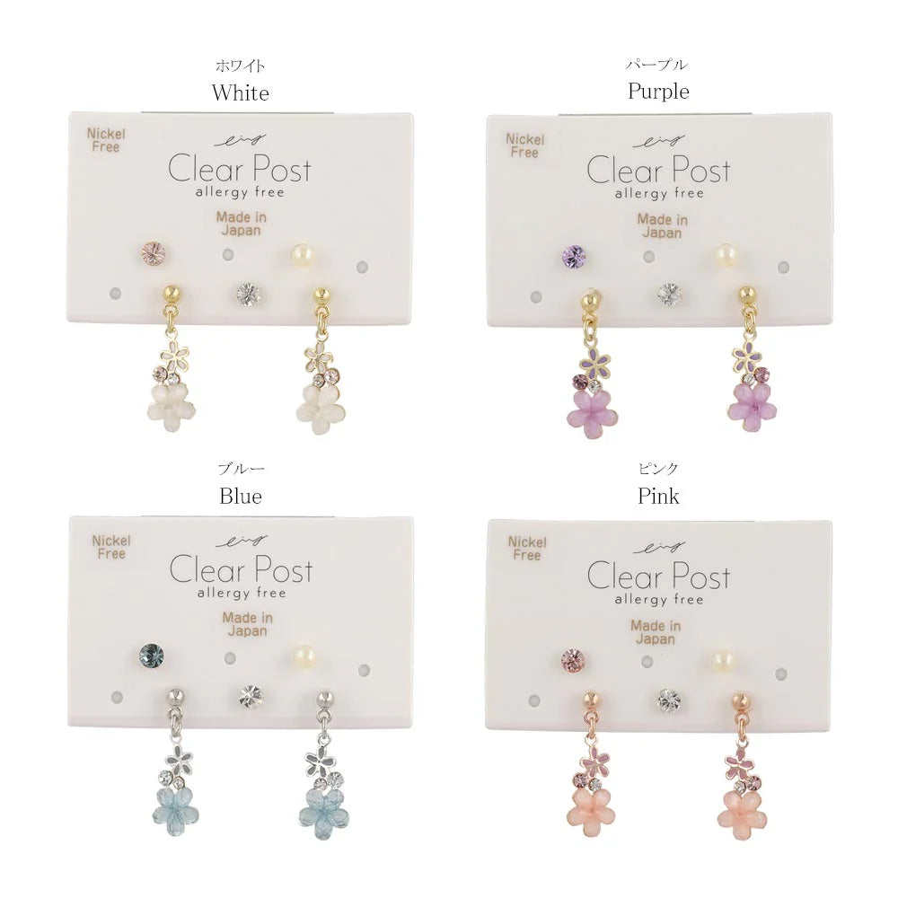 Flower and Stone Plastic Earring Set