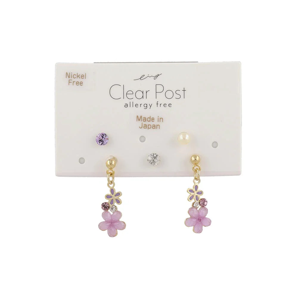 Flower and Stone Plastic Earring Set