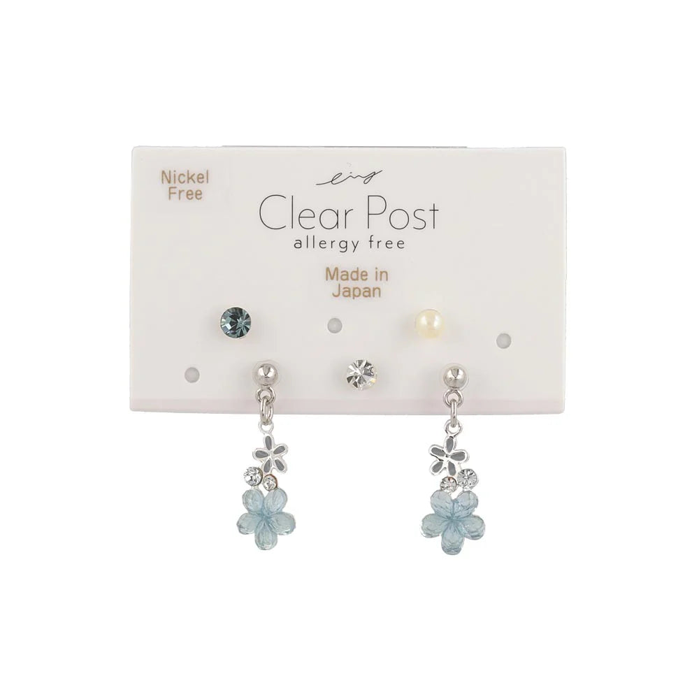 Flower and Stone Plastic Earring Set