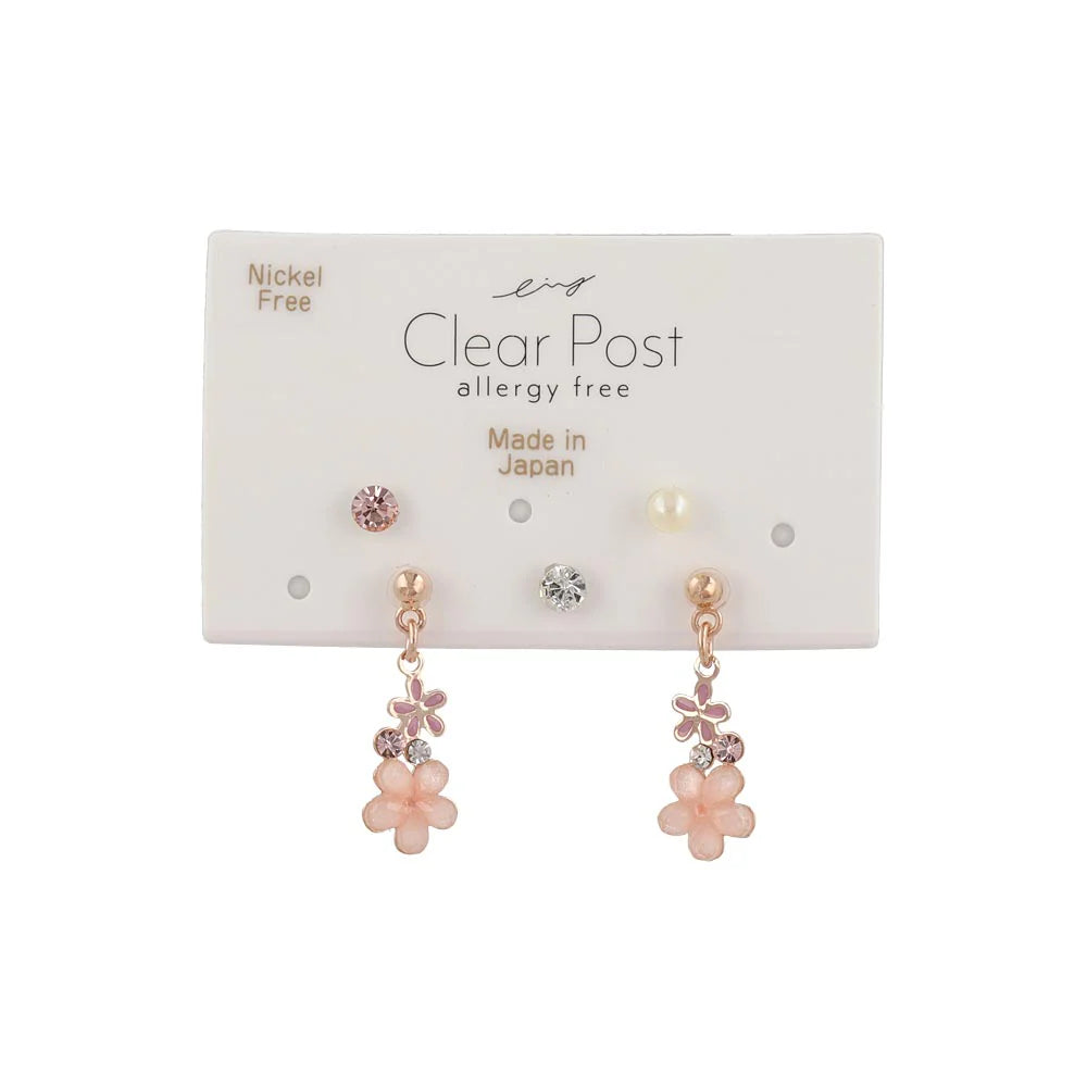 Flower and Stone Plastic Earring Set