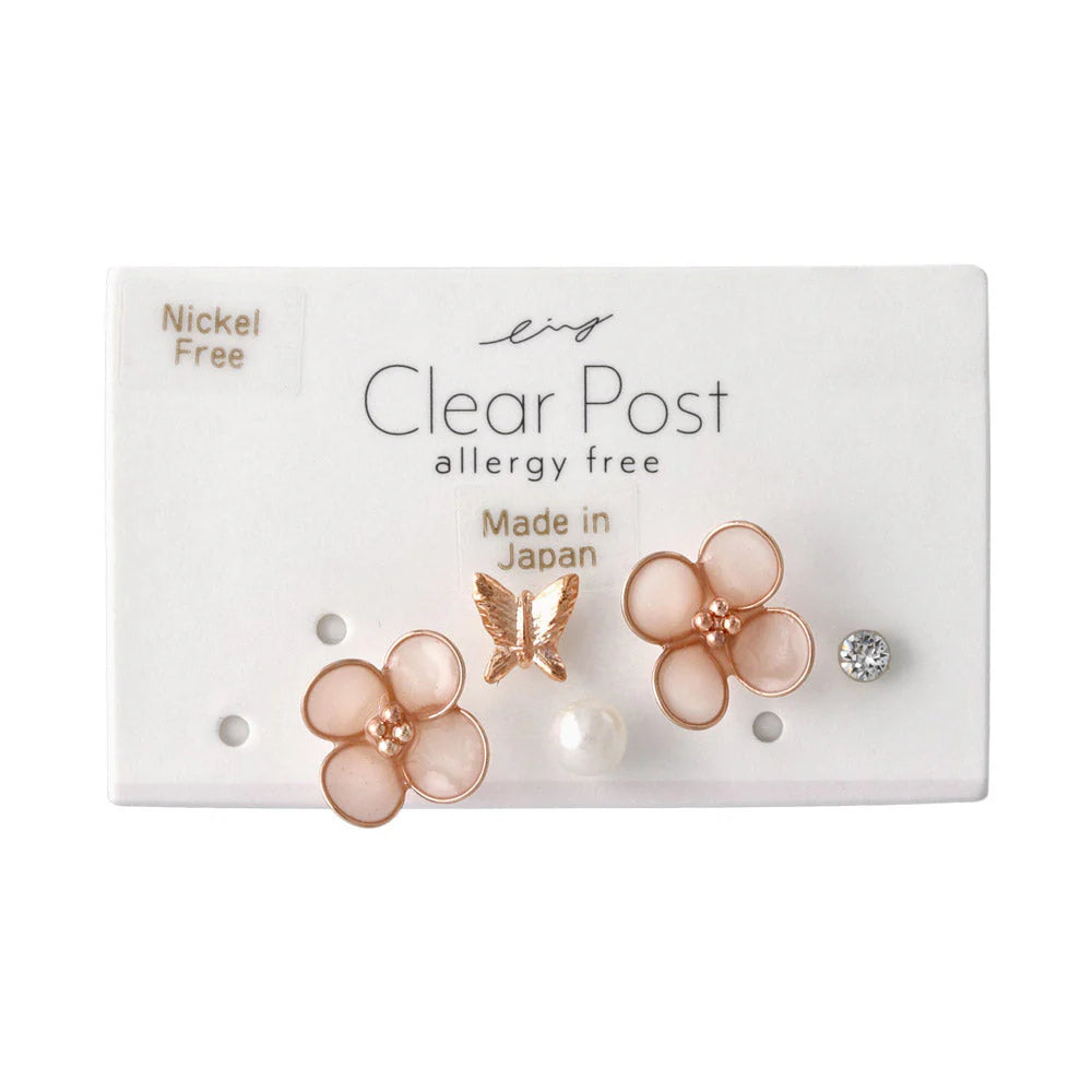 Flower and Butterfly Plastic Earring Set