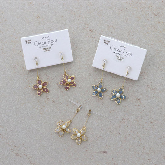 Wire Flower Drop Plastic Earrings