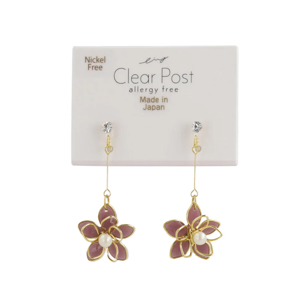 Wire Flower Drop Plastic Earrings
