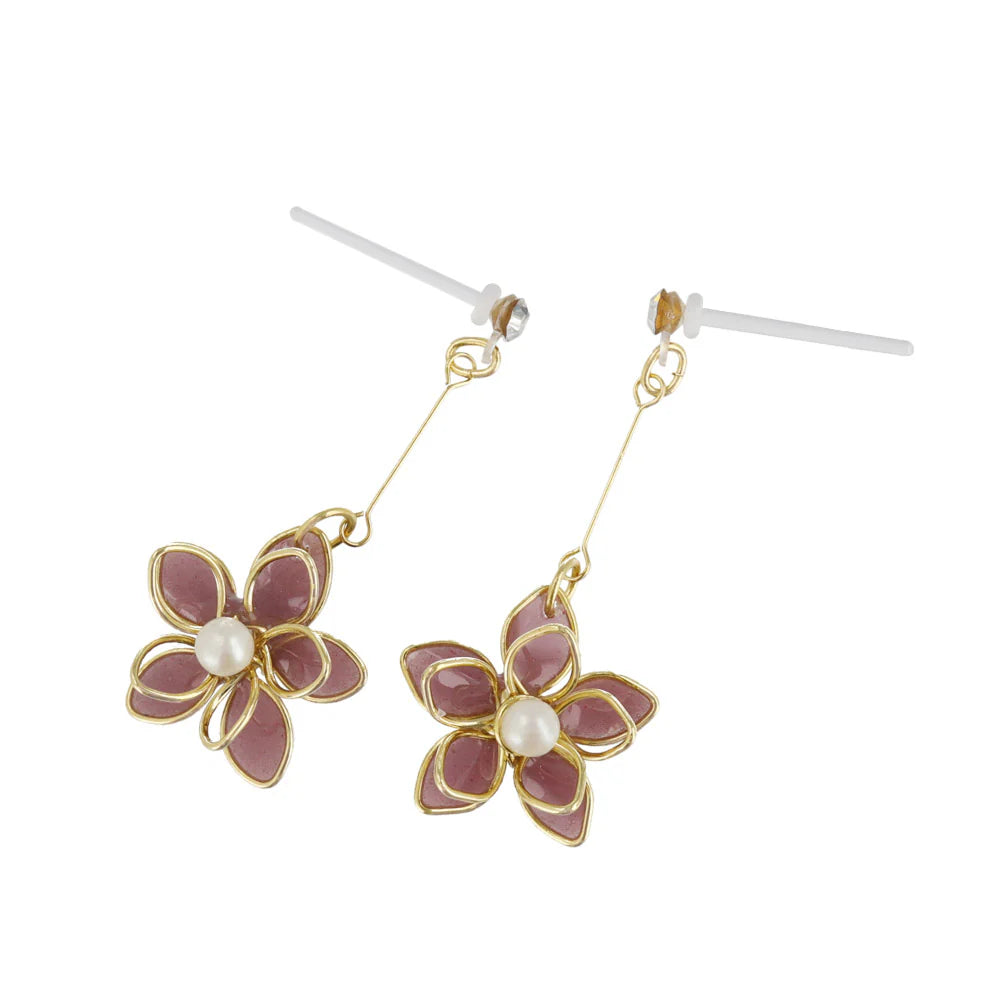 Wire Flower Drop Plastic Earrings