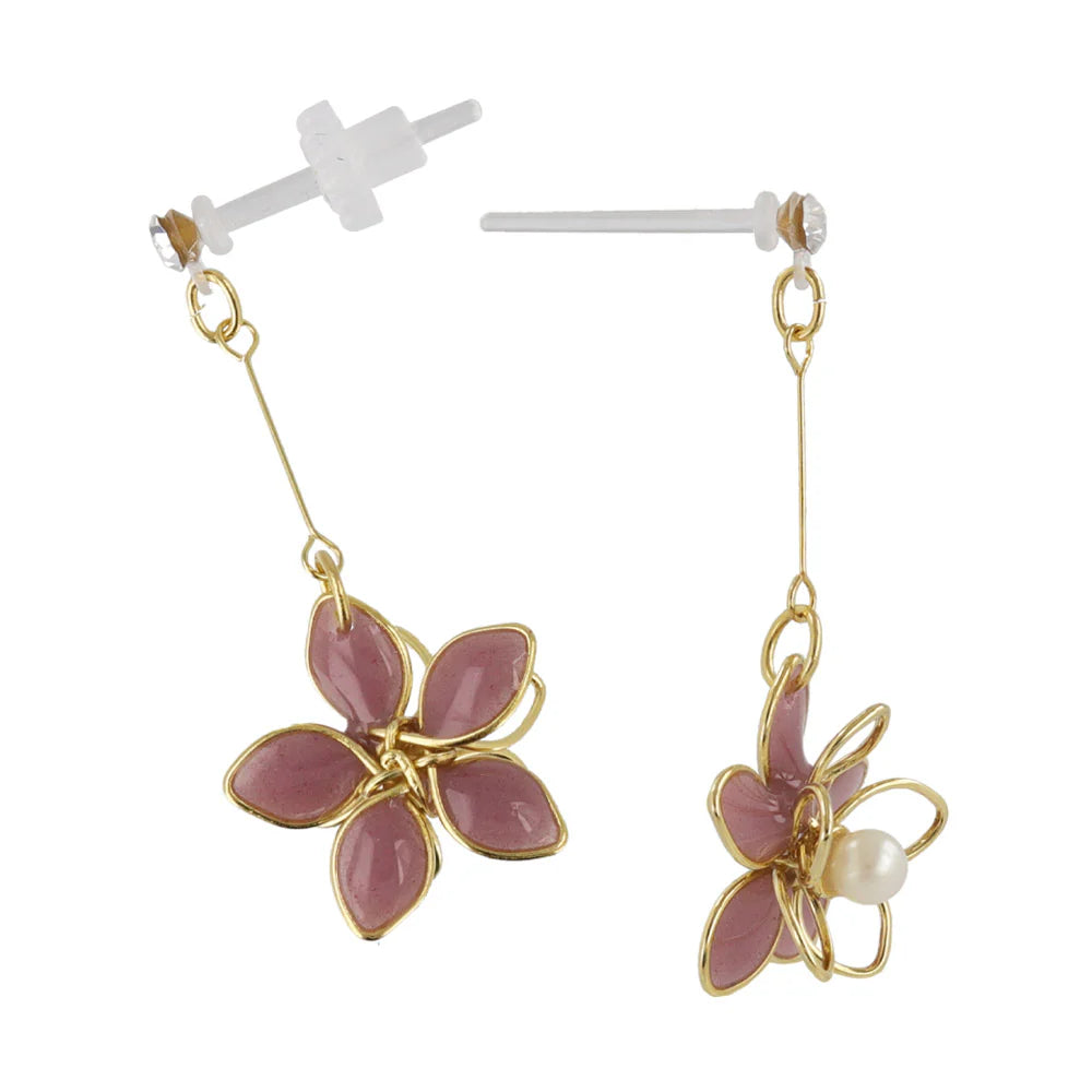Wire Flower Drop Plastic Earrings