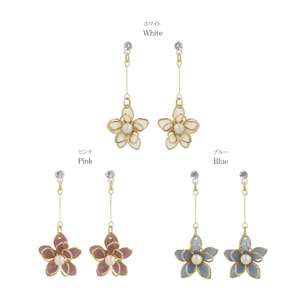 Wire Flower Drop Plastic Earrings