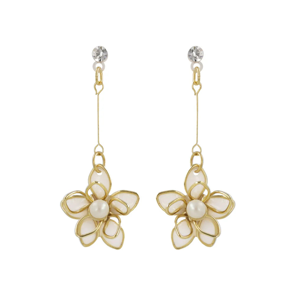 Wire Flower Drop Plastic Earrings