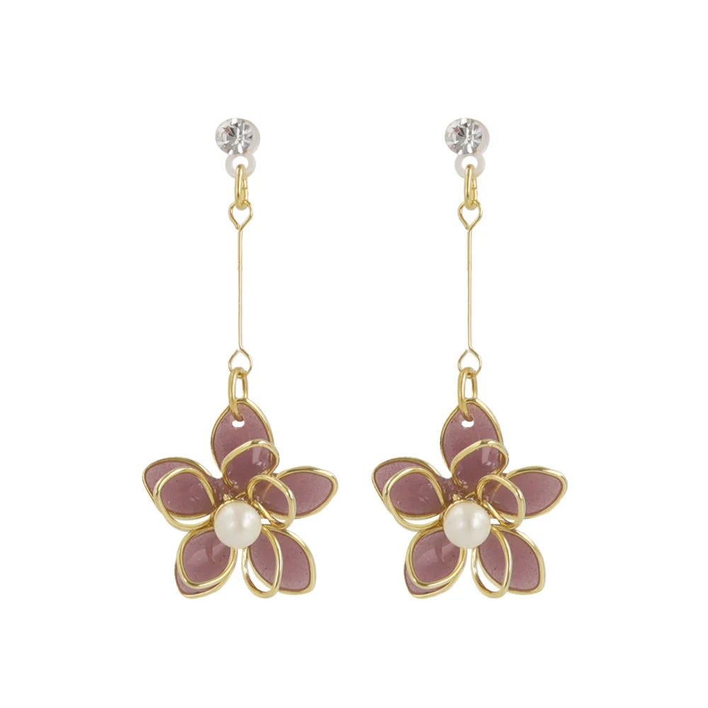 Wire Flower Drop Plastic Earrings