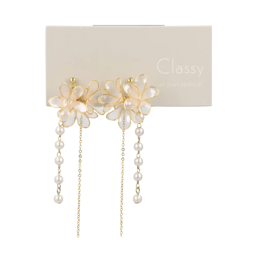 Flower Cluster Linear Drop Earrings