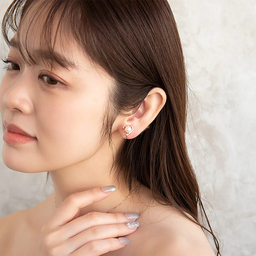 Rose Silver Tone Twisted Heart Pearl Clip Ons