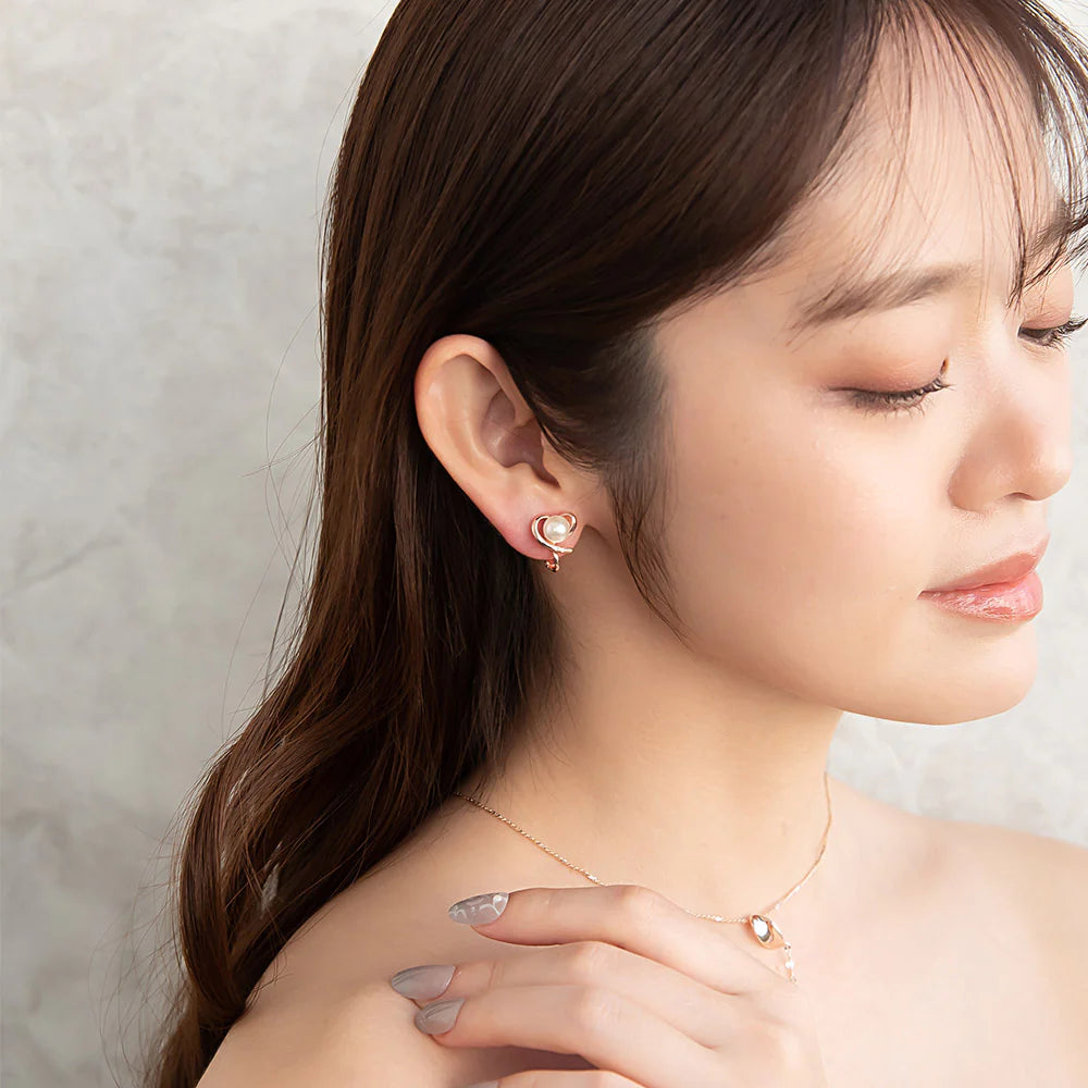 Rose Silver Tone Twisted Heart Pearl Clip Ons