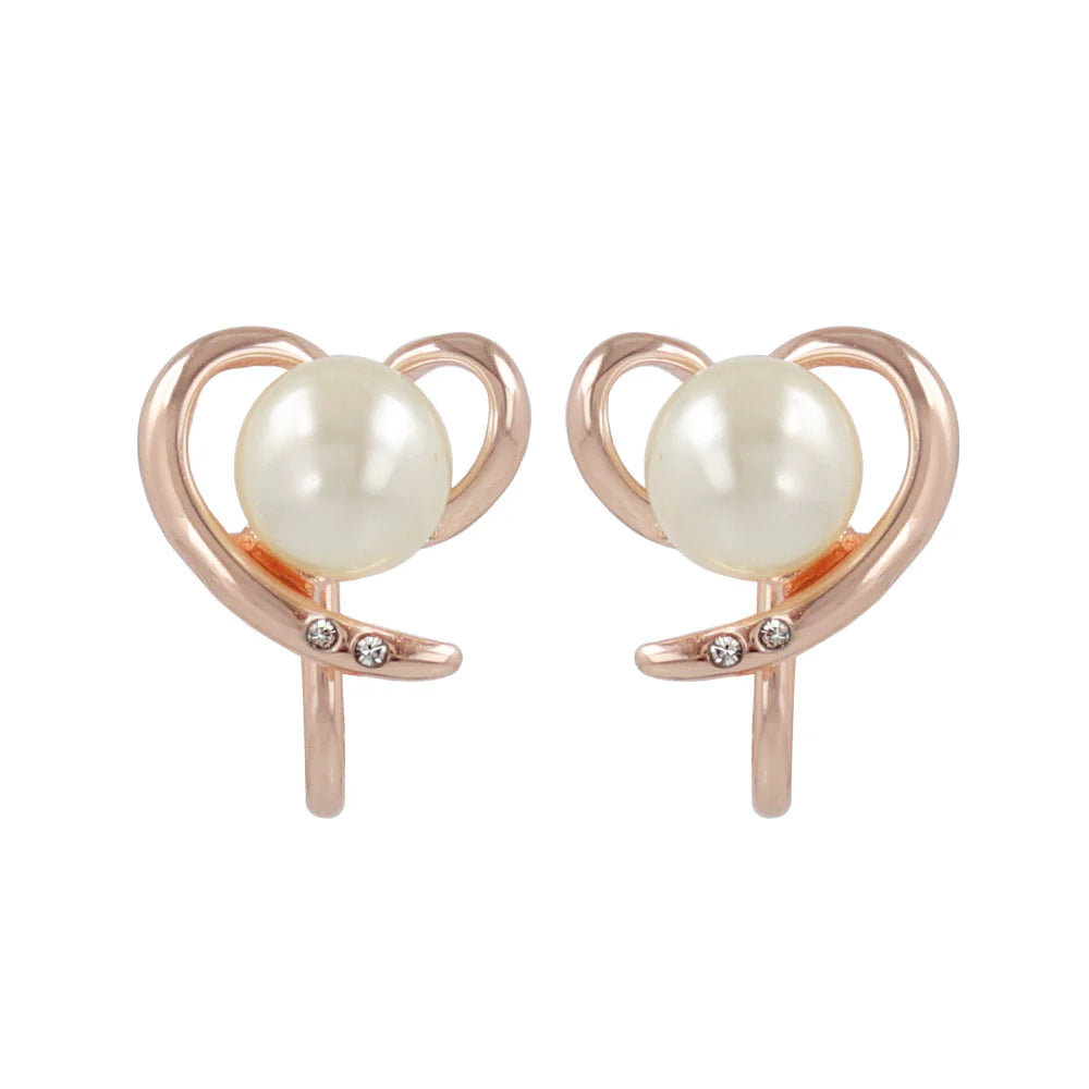 Rose Silver Tone Twisted Heart Pearl Clip Ons