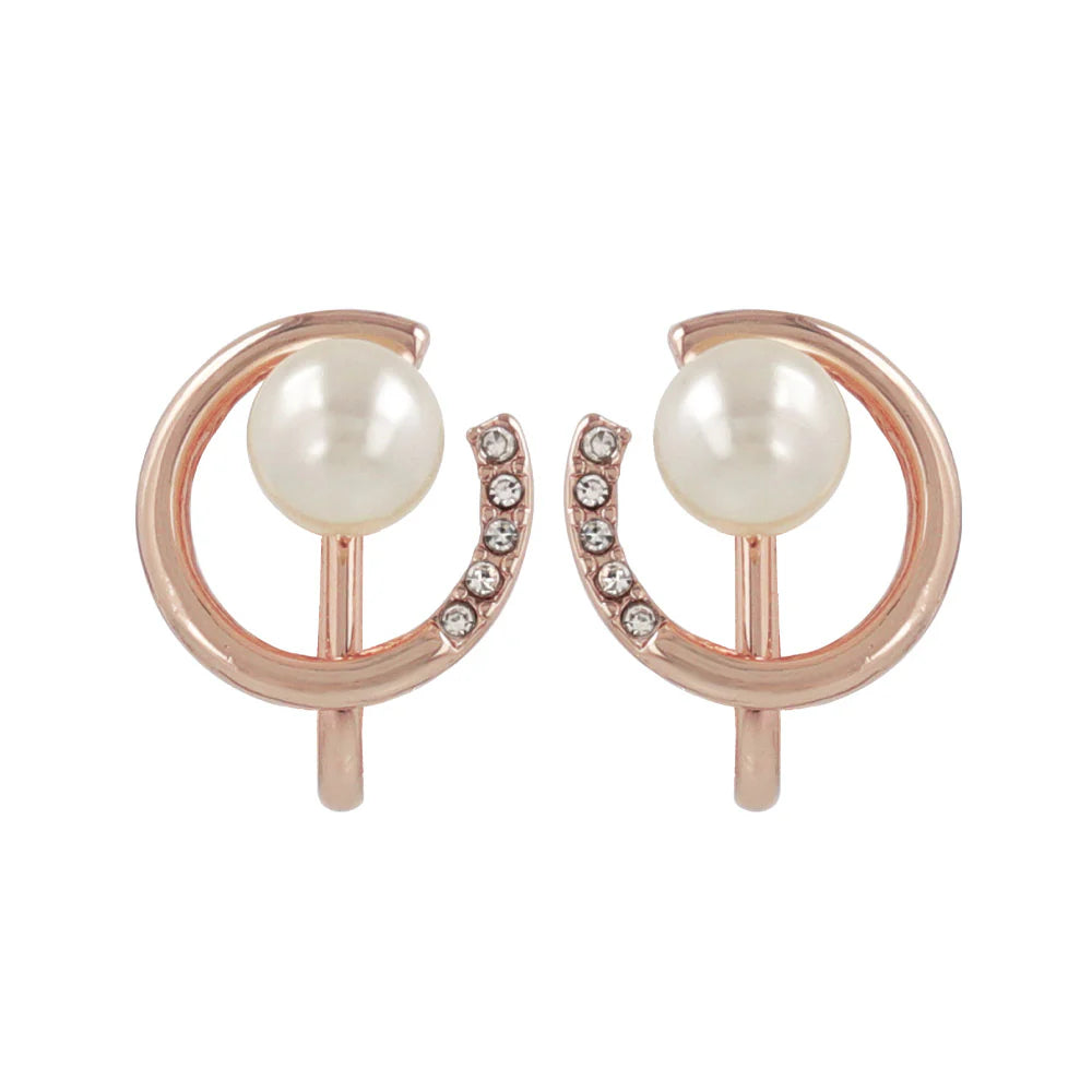 Rose Silver Tone Rhinestone Circle Pearl Clip Ons