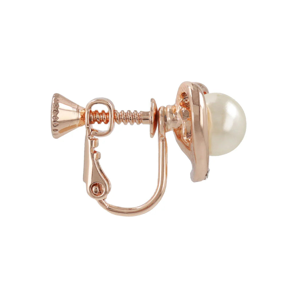 Rose Silver Tone Twisted Heart Pearl Clip Ons